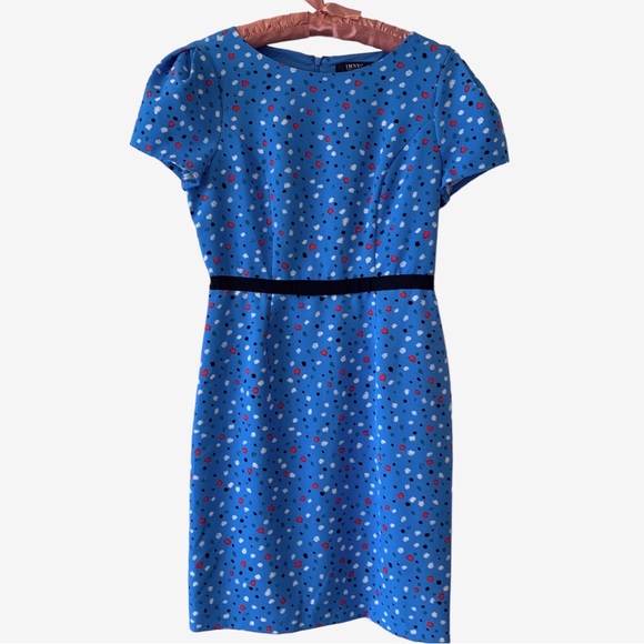 ISAAC MIZRAHI BLUE SHORT SLEEVE CONFETTI DRESS  RIBBON BELT - Picture 15 of 16